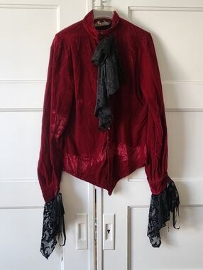 Vintage Lip Service Dark Red Gothic Vampire Victorian Long Sleeve Shirt S